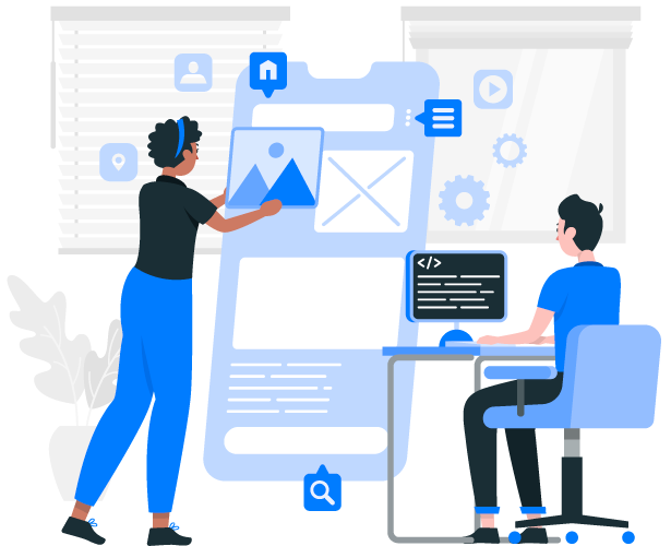 Two people working on a mobile application